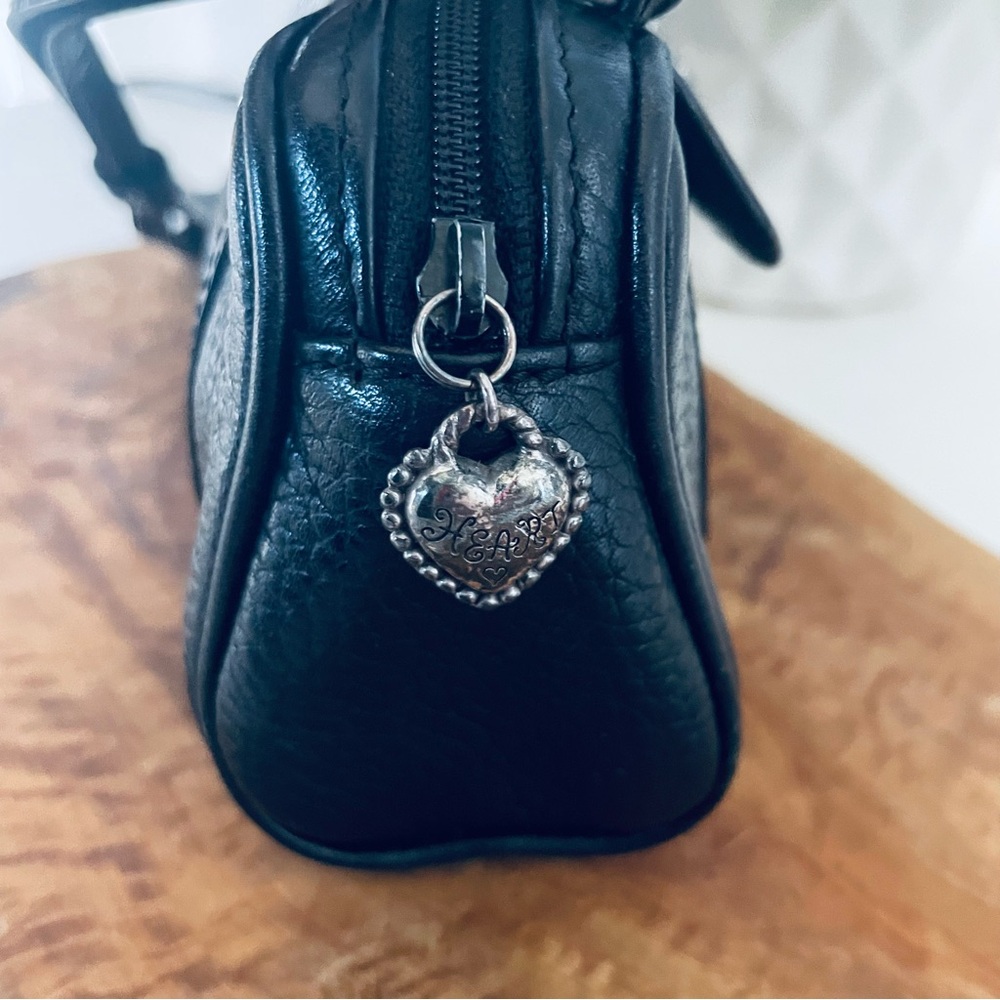 Brighton Vintage Black Croc Leather Silver Heart crossbody bag pocket red inside - Picture 7 of 15